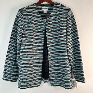 Vintage Alfred Dunner Woven Tapestry Boho Striped Blazer Womens 8 NWT Deadstock